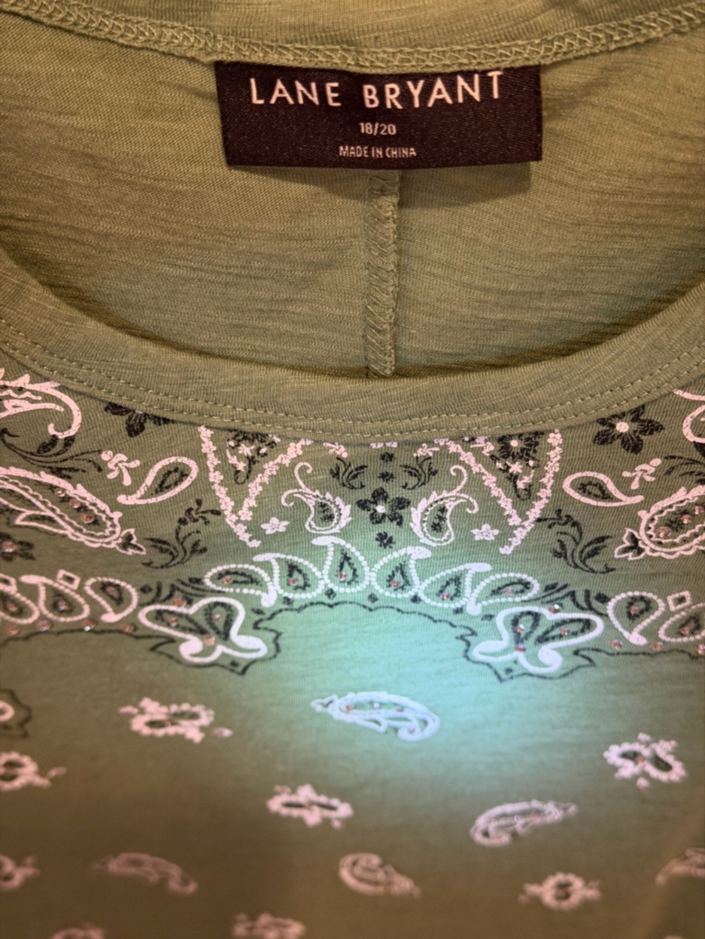 Lane Bryant Olive Green Bandana-Print Short Sleeve Tee - Picture 8 of 10